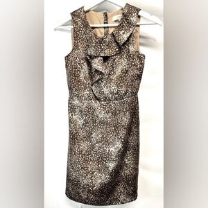 Ann Taylor LOFT Brown/Cream Print Sleeveless Ruffle Casual Summer Dress, Sz 2!